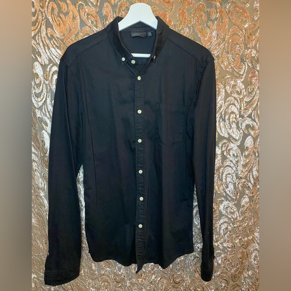 ASOS Black Slim Fit Tall Button Up Shirt - Picture 1 of 2